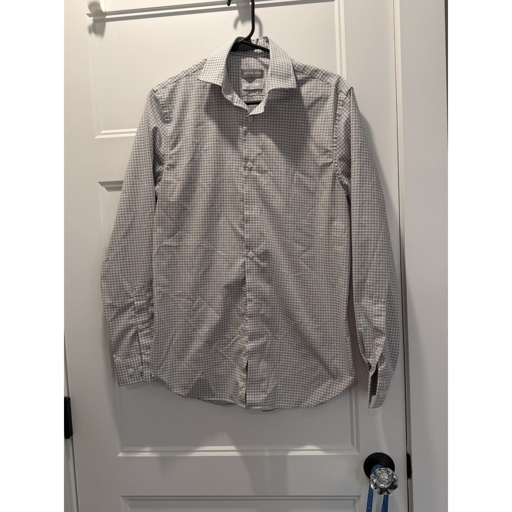 Michael Kors Slim Fit Dress Shirt Airsoft Stretch  Gray & Tan  14.5 /‎ 32-33 - Picture 2 of 4